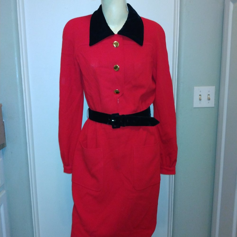 ❤️80s VALENTINO BOUTIQUE Designer RED Runway Long Sleeve Dress Size 6